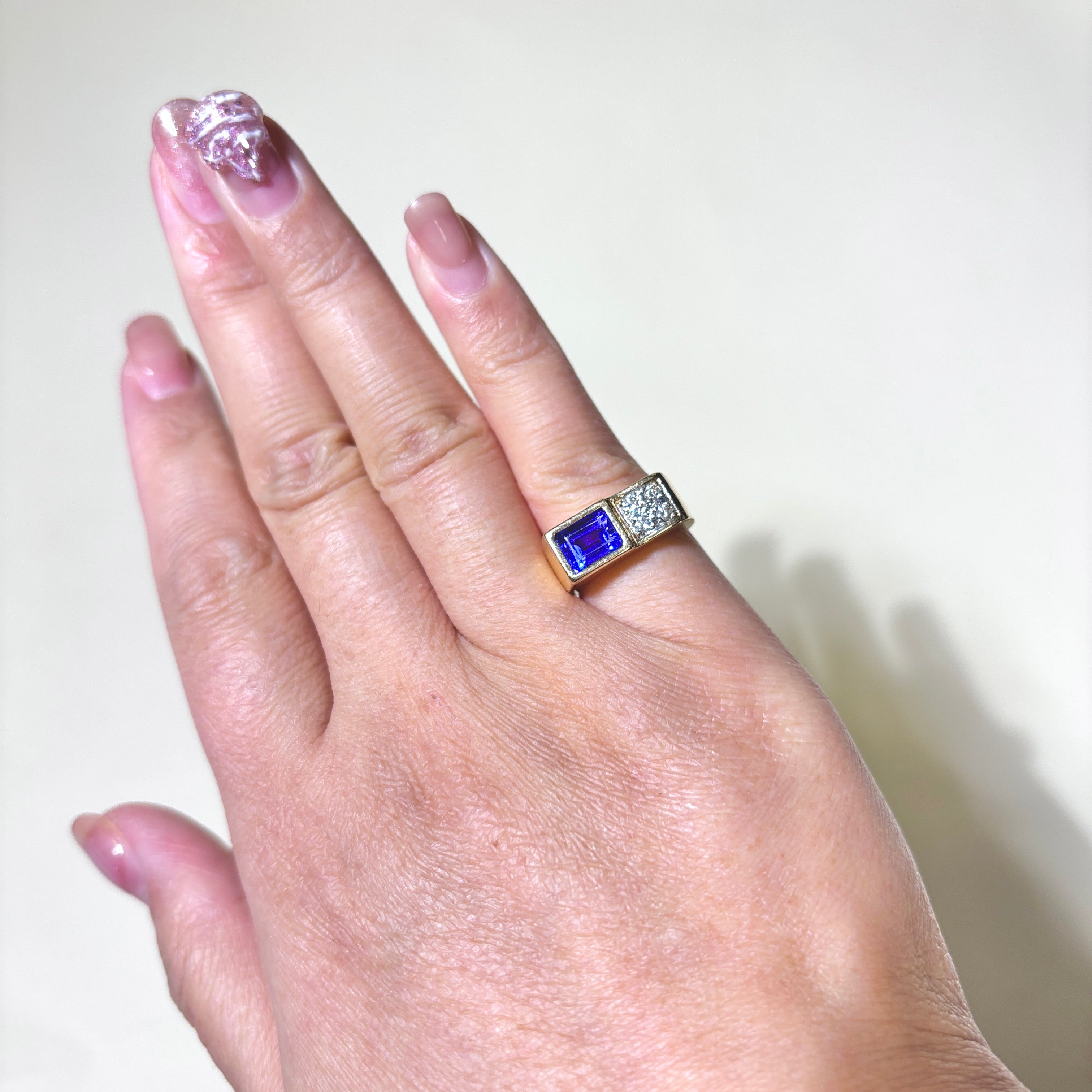 14K Yellow Gold Tanzanite & Diamond Cocktail Ring - 1.64ct Tanzanite & 0.12ctw Diamonds - Size 4 - Elegant Evening Wear & Special Occasion Jewelry Gift for Women
