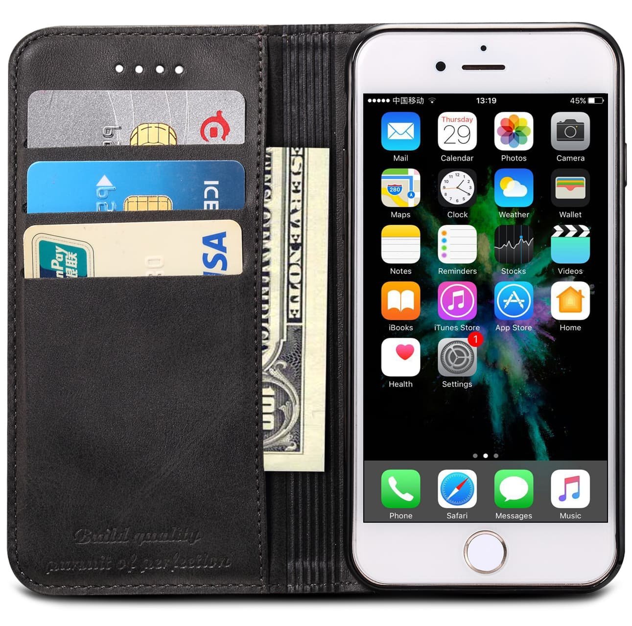 Premium Leather Wallet Case for iPhone Xs/X (5.8 inch) - Business Credit Card Holder & Folio Flip Cover - Black | Perfect for Office, Travel & Daily Protection