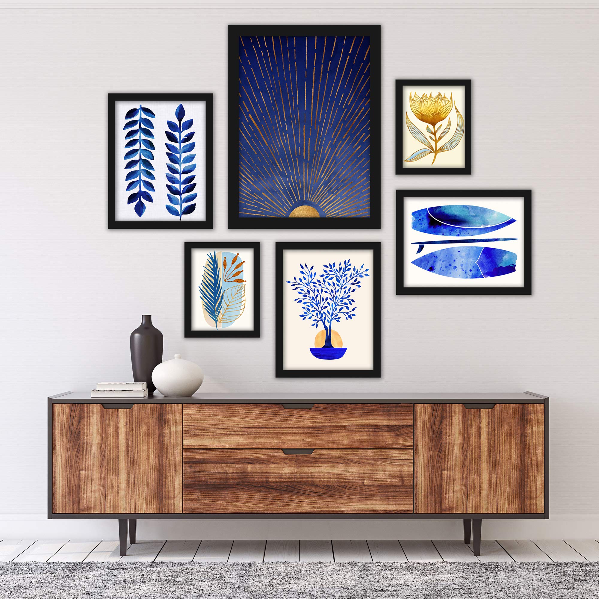 Americanflat Framed Gallery Wall Art Set - 6 Piece Modern Tropical Black Framed Art Prints for Living Room, Bedroom & Office Decor | Ready-to-Hang Wall Decor