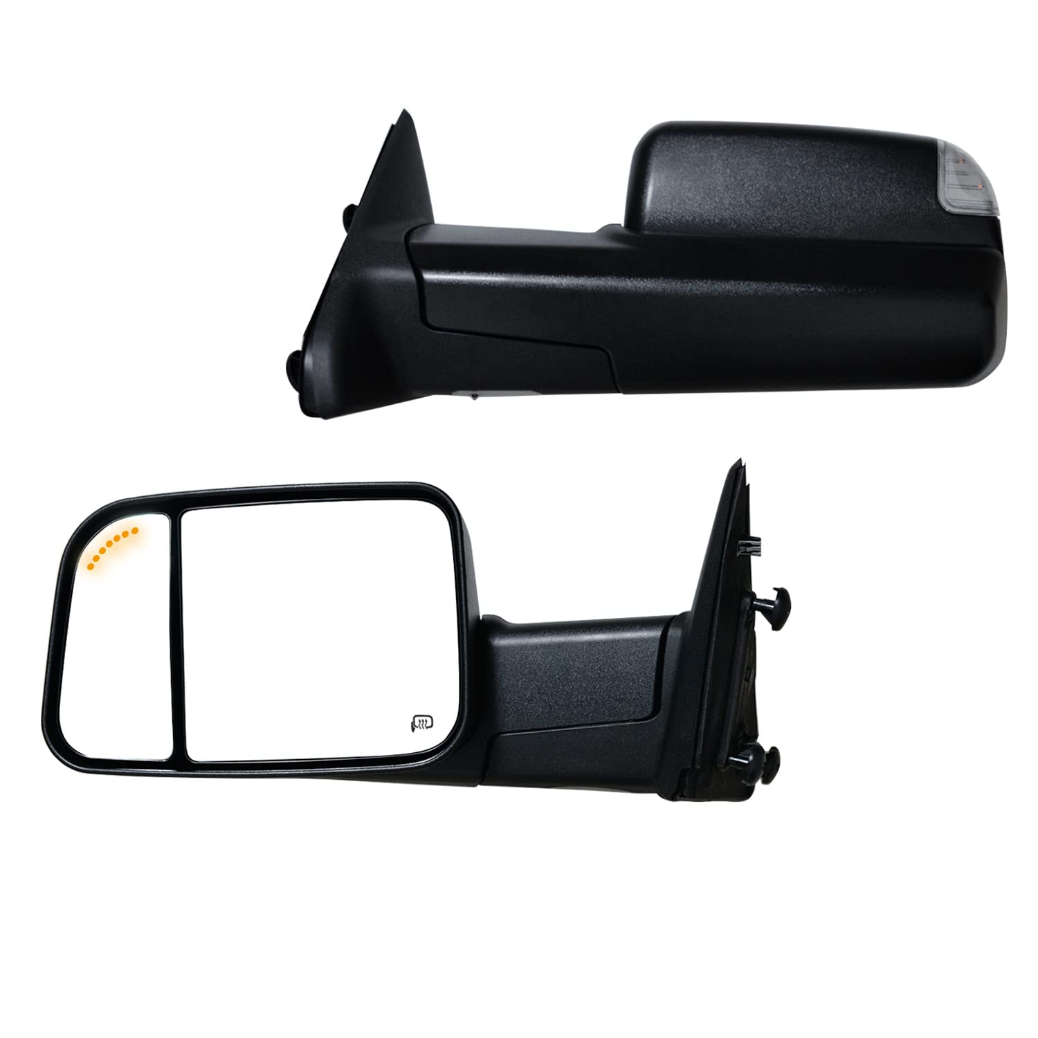 AERDM Power Heated Towing Mirror Black Housing with Temperature Sensor - Compatible with 2009-2015 Ram 1500, 2010-2015 Ram 2500/3500 - Turn Signal & Puddle Lights - Perfect for Winter Towing & Night Driving