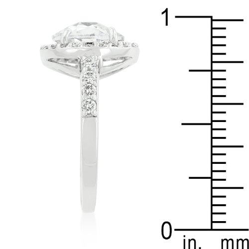 Genuine Rhodium Plated Round Faceted Halo Engagement Ring with Round Cut Cubic Zirconia Accents - Size 10 | Perfect for Proposals, Weddings & Anniversary Gifts