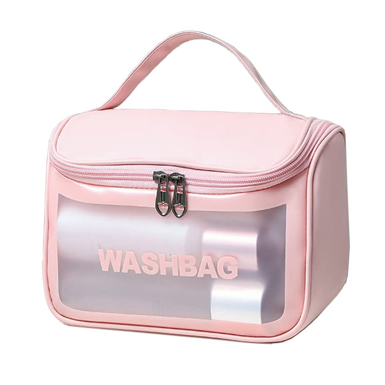 Transparent PVC Cosmetic Travel Bag - Pink Toiletry Organizer for Women & Girls, Perfect for Travel & Daily Use