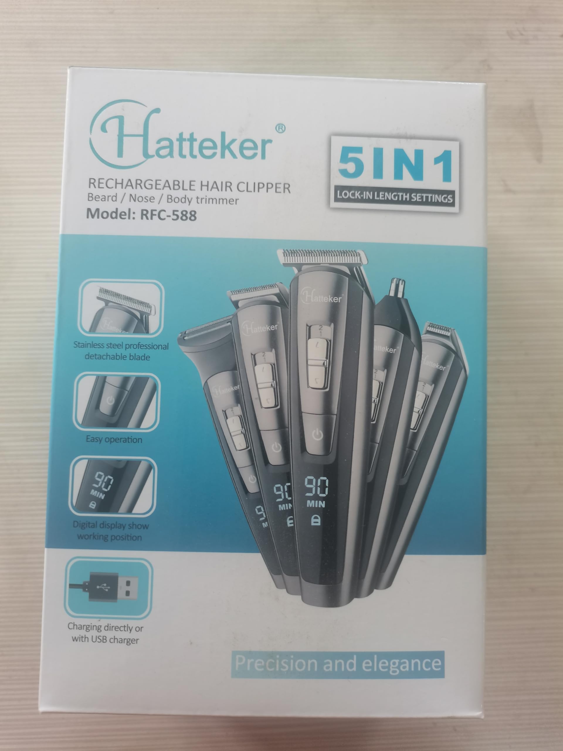 Hatteker Cordless Beard & Hair Trimmer for Men - Rechargeable USB Wet/Dry Clipper Kit with LED Display - Battery Powered Grooming Tool for Men, Women & Kids - Perfect for Home, Travel & Professional Use