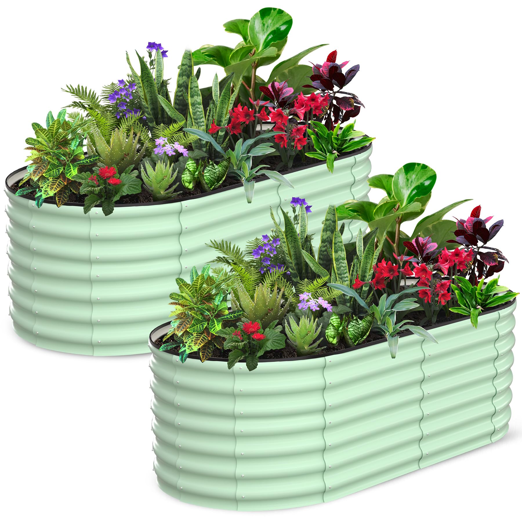 GARVEE 2 Pack 6'x3'x2' Oval Galvanized Steel Raised Garden Beds - Open Base Metal Planters for Vegetables, Flowers & Herbs | Tool-Free Assembly | Durable Outdoor Planter Boxes for Gardening, Patio & Backyard Landscaping