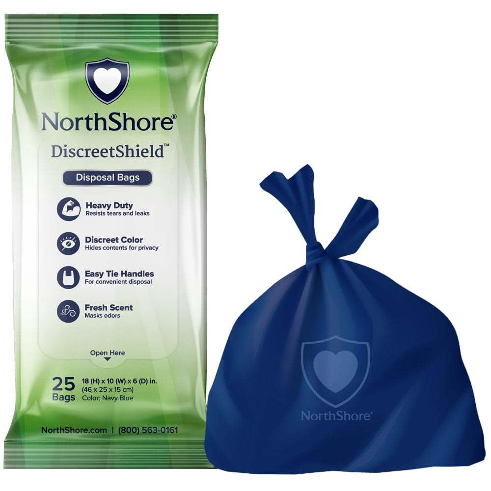 NorthShore DiscreetShield Disposable Bags - 1000 Count (40 Packs of 25) - Medium-Large Resealable Navy Blue Waste Bags for Diapers, Incontinence & Medical Supplies - Ideal for Home, Travel & Healthcare Facilities