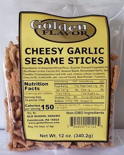 Golden Flavor Cheesy Garlic Sesame Sticks - 12 oz Bags (14 Pack) - Perfect for Snacking, Parties & Movie Nights