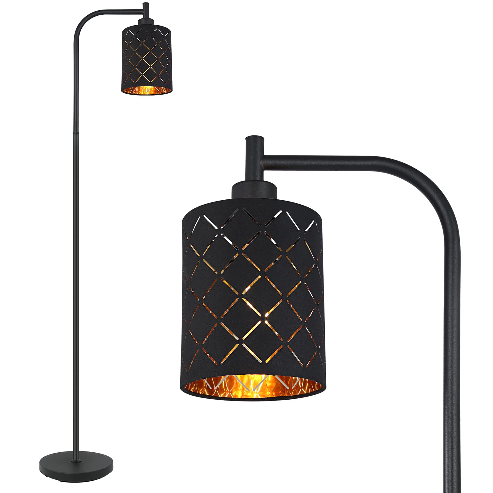 67 Inch Black Gothic Arc Floor Lamp with Laser-Cutout Lampshade - LED Standing Lamp for Living Room & Bedroom - Modern Farmhouse Lighting with Foot Switch & E26 Base Socket - Perfect for Magic Decor, Reading Nooks & Cozy Ambiance