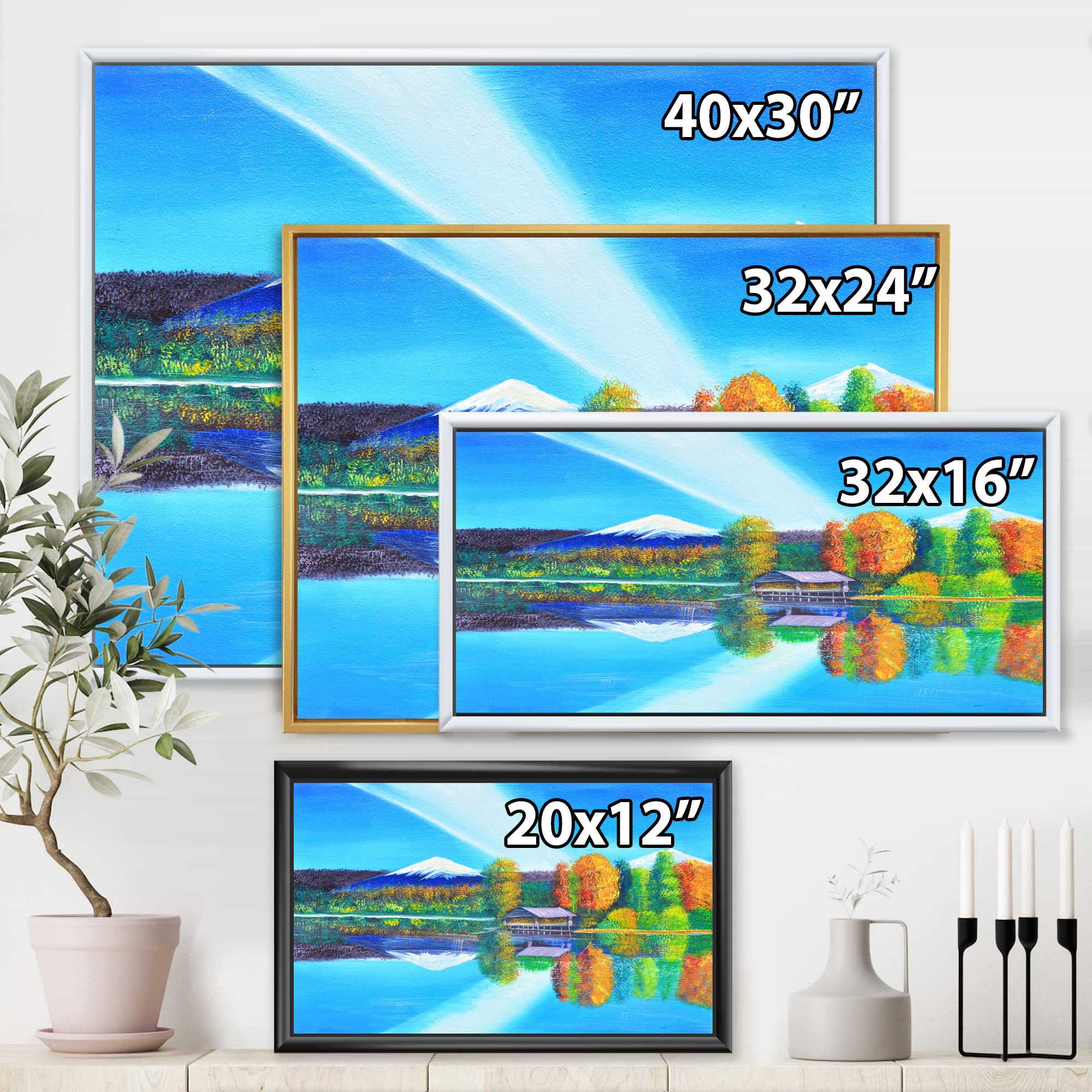 Reflection of Mountain and Sky on The Lake - Coastal Framed Canvas Wall Art Print for Living Room, Bedroom & Office Decor | Nature Landscape Painting | Modern Home Décor