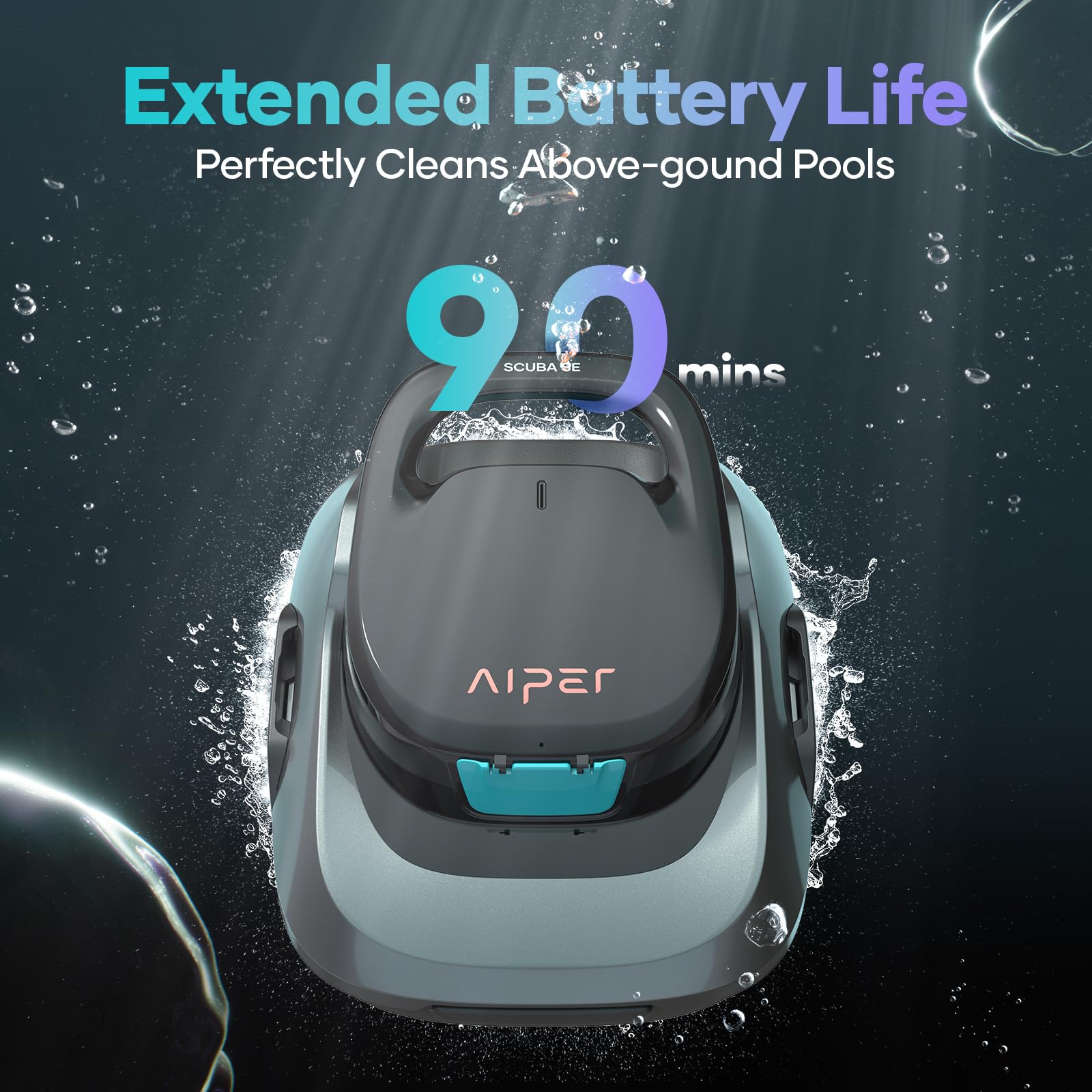 AIPER Cordless Robotic Pool Cleaner - Automatic Pool Vacuum with Self-Parking, 90-Min Battery Life for Above Ground Pools Up to 860 Sq.ft (40 Feet) | Perfect for Weekly Maintenance & Seasonal Pool Cleaning