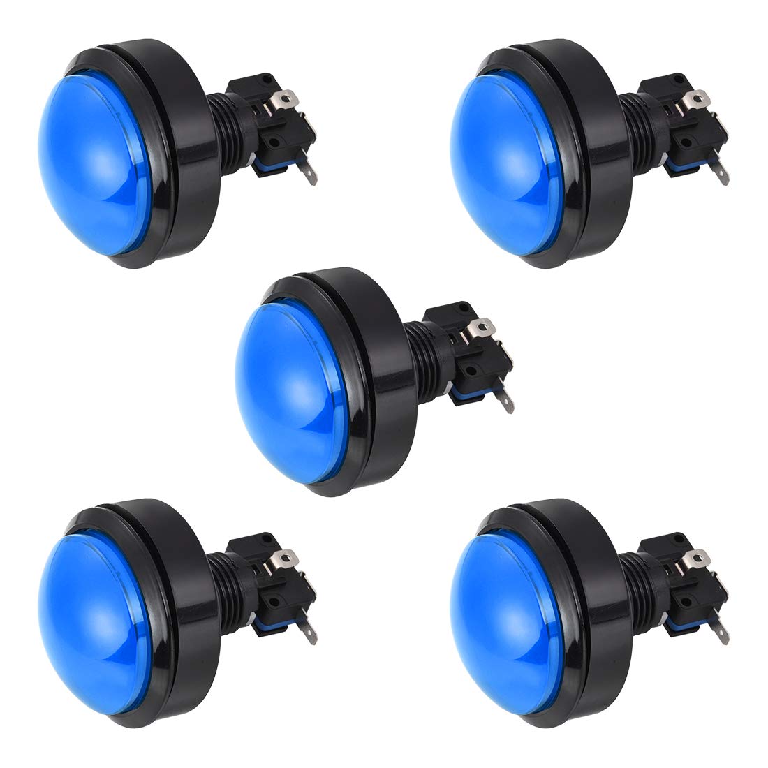 uxcell 62mm Round 12V LED Illuminated Arcade Push Button Switch with Micro Switch - Blue (5 Pack) for Arcade Games, DIY Cockpit & Home Gaming Setup