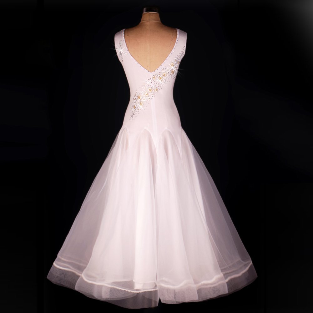 Elegant White XL Women's Modern Waltz Tango Smooth Ballroom Dance Dress - Perfect for Standard Ballroom Competitions & Social Dance Events