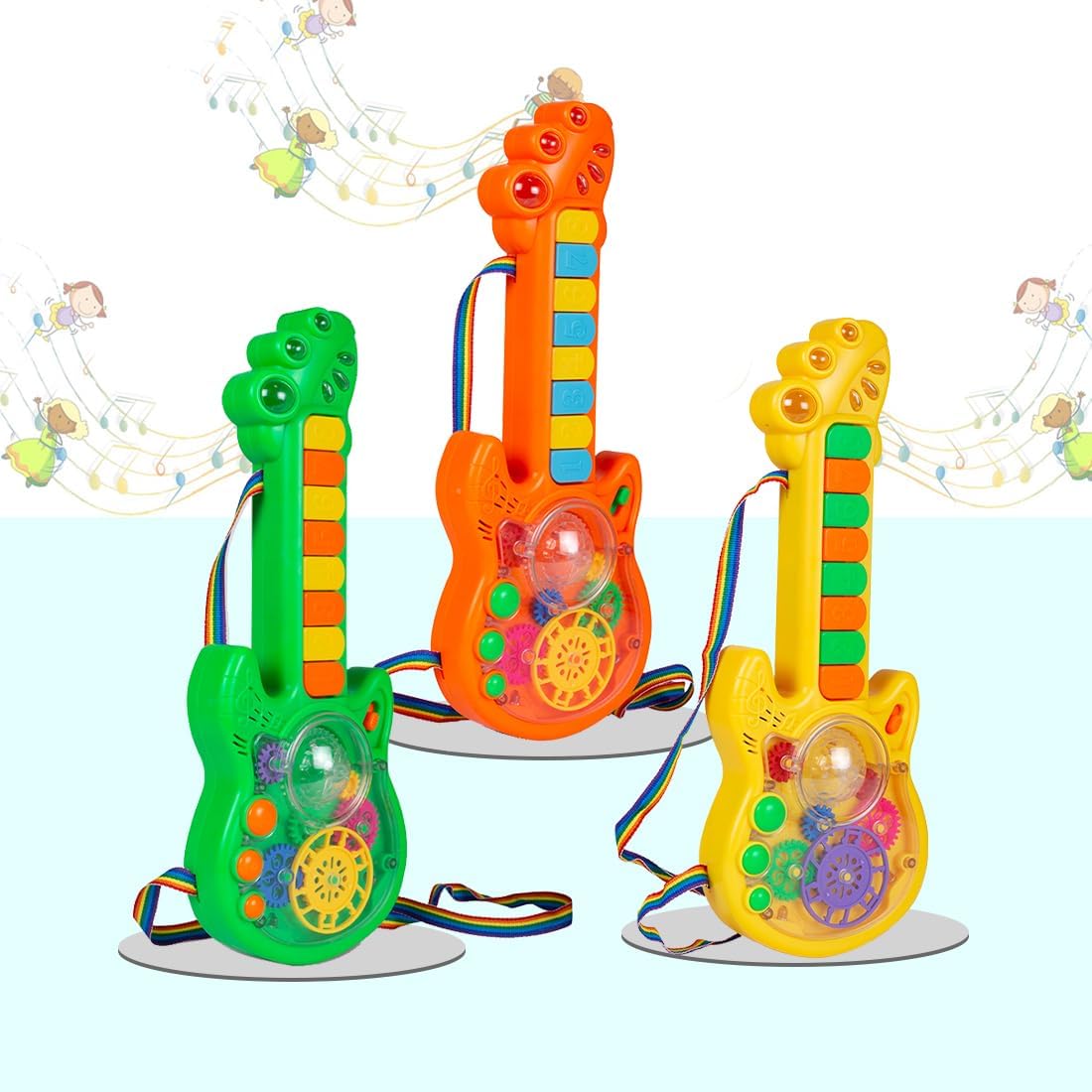 Kid Kraze® Battery Operated Musical Toy Guitar with 8 Keys, 3D Gears & LED Light Effects - Best Gift for Kids, Toddlers, Boys & Girls - Perfect for Birthday Parties, Music Learning & Pretend Play