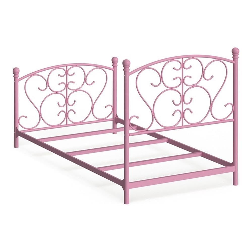 Furniture of America Delia Princess Metal Twin Bed for Girls - Pink Youth Bed Frame with Canopy | Perfect for Princess-Themed Bedrooms & Kids' Room Decor