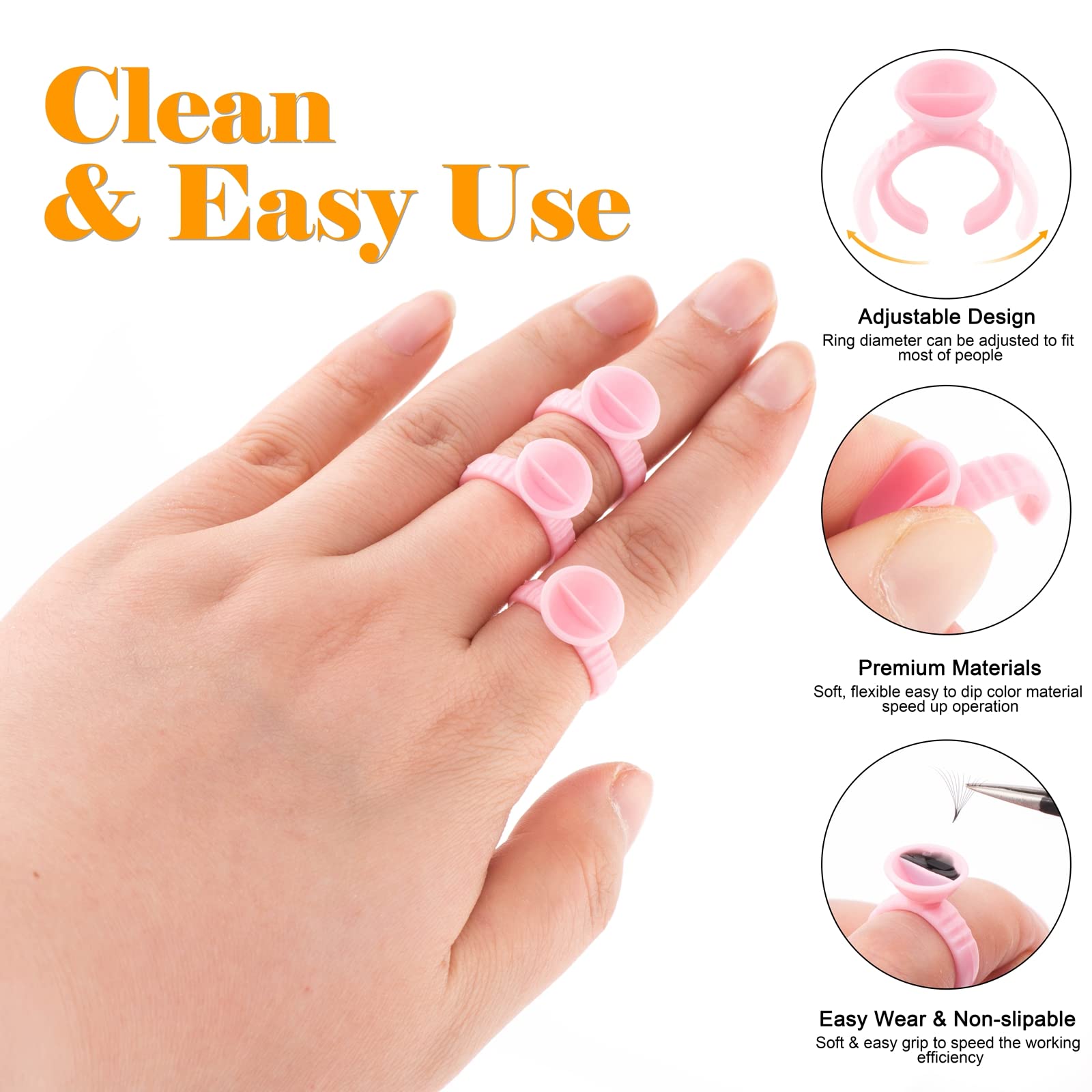 300PCS Eyelash Glue Rings - Pink Lash Extension Glue Holder Pallet with 2 Slot Glue Cup | Professional Lash Tech Tools & Nail Art Supplies | Perfect for Salon, Home Use & DIY Beauty