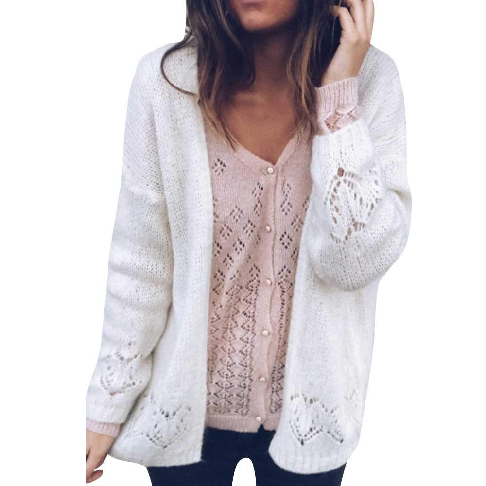Women's V-Neck Long Sleeve Knit Sweater Cardigan - Cozy Winter Autumn Pullover Top for Casual Wear & Office Outfits | Loose Fit Warm Knitted Sweater Coat