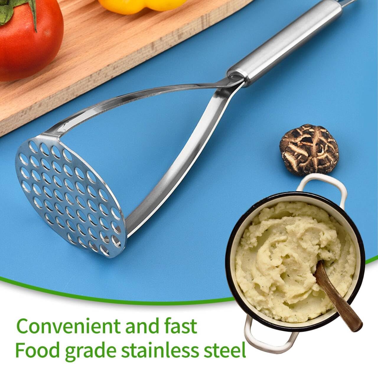 Stainless Steel Potato Masher - Heavy Duty Kitchen Tool for Mashing Potatoes, Avocados, Sweet Potatoes & Beans - Perfect for Making Mashed Potatoes, Guacamole & Baby Food
