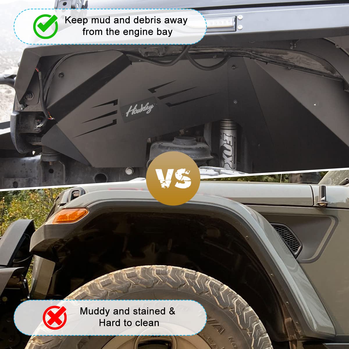 Jeep Wrangler 2007-2018 JK/JKU Front & Rear Steel Fender Liners - Bolt-on Wheel Well Covers for Unlimited, Sport, Sahara, Rubicon (2WD/4WD) | Black Powder Coated Splash Guards | Off-Road Protection & Mud Flaps Replacement