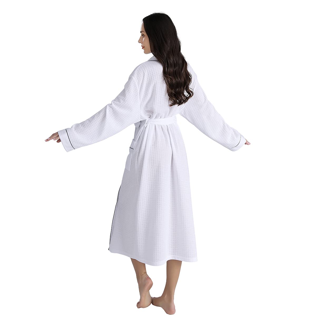 YUNCLOS Women's Lightweight Soft Waffle Kimono Robe - Long V-Neck Bathrobe for Sleepwear, Lounge & Spa - Cozy Nightwear for Relaxation at Home
