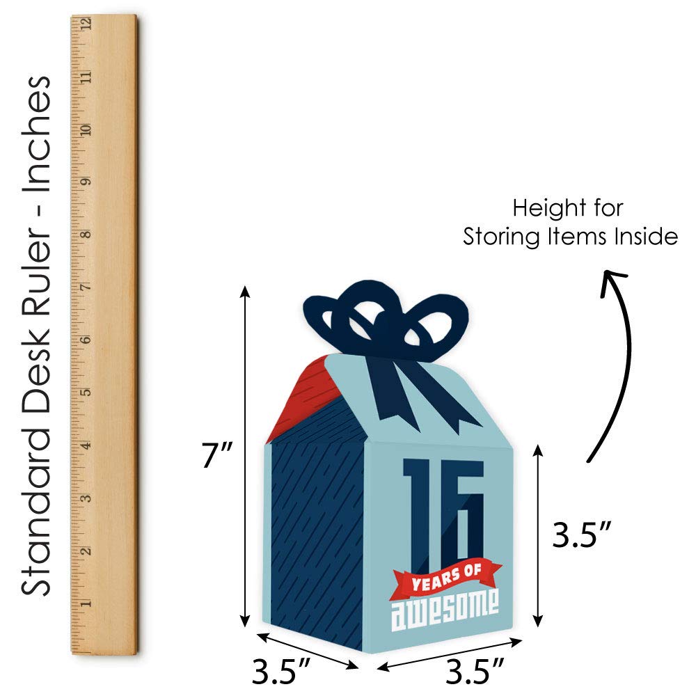 Sweet 16 Birthday Party Favor Boxes - Set of 12 Square Gift Boxes for Boys 16th Birthday - Perfect for Sweet Sixteen Party Decorations & Teen Gift Giving
