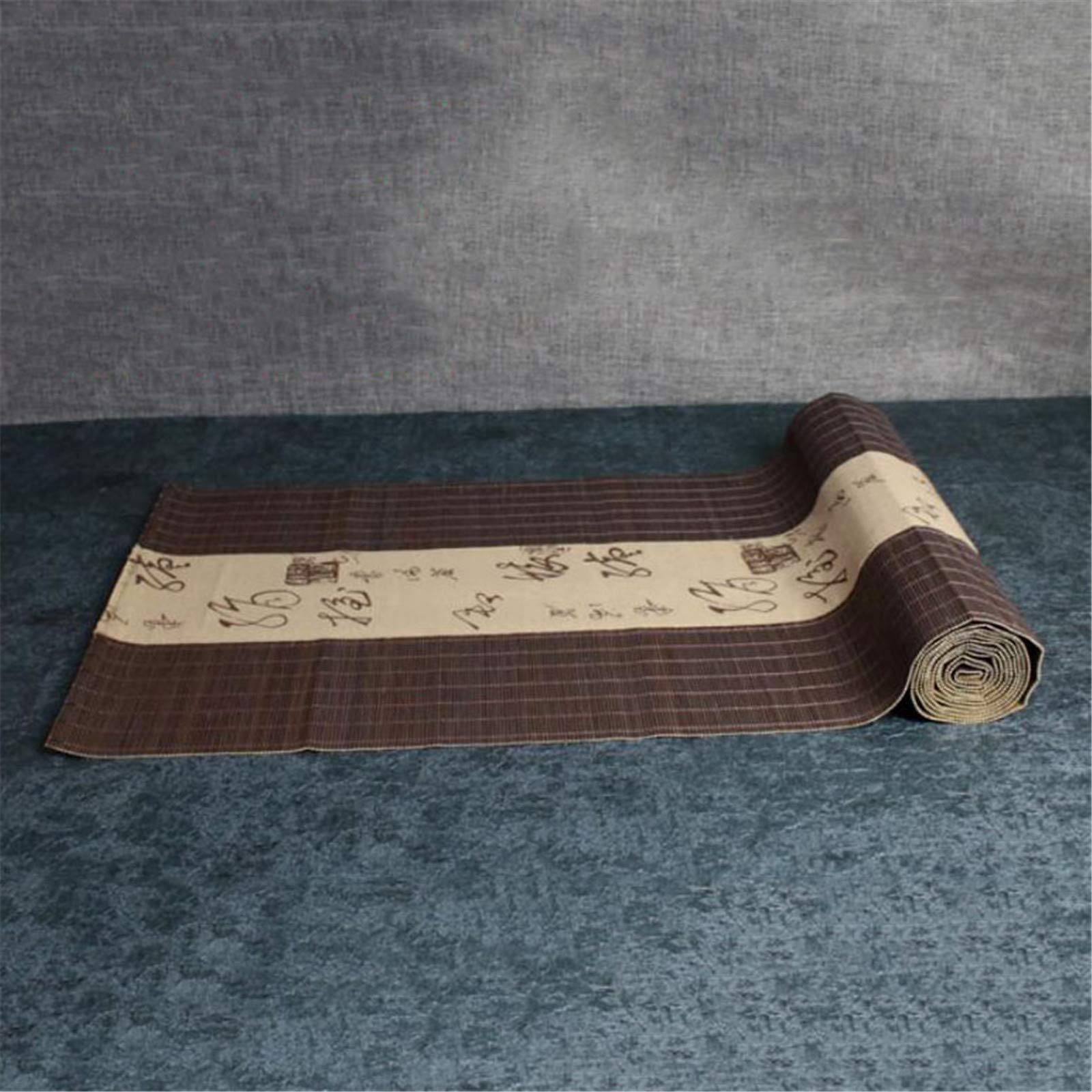 Japanese Style Bamboo Table Runner - Waterproof Kitchen Decor, Tea & Coffee Dining Table Insulation Placemat with Fabric Pattern (Brown, 51x12 inches) - Perfect for Home, Restaurant, and Tea Ceremony Decorations