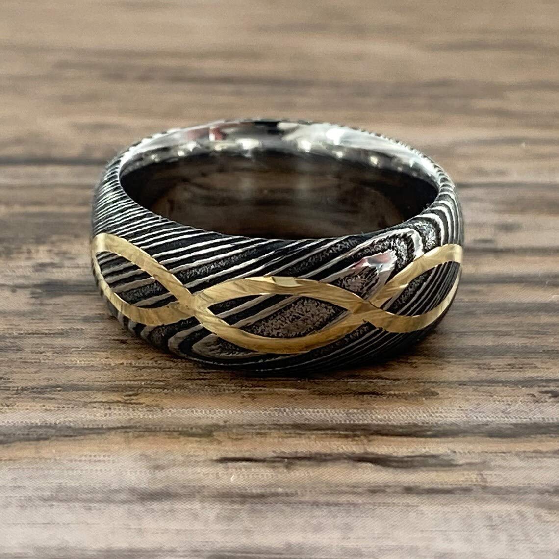 Handmade Damascus Steel Infinity Symbol Ring with Copper Inlay - Custom KE-205-AT Wedding Band, Father's Day Gift for Men (Colors May Vary) | Perfect for Anniversaries, Engagements & Special Occasions