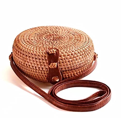 Natural Woven Rattan Bag with PU Strap - Bohemian Beach Handbag for Women