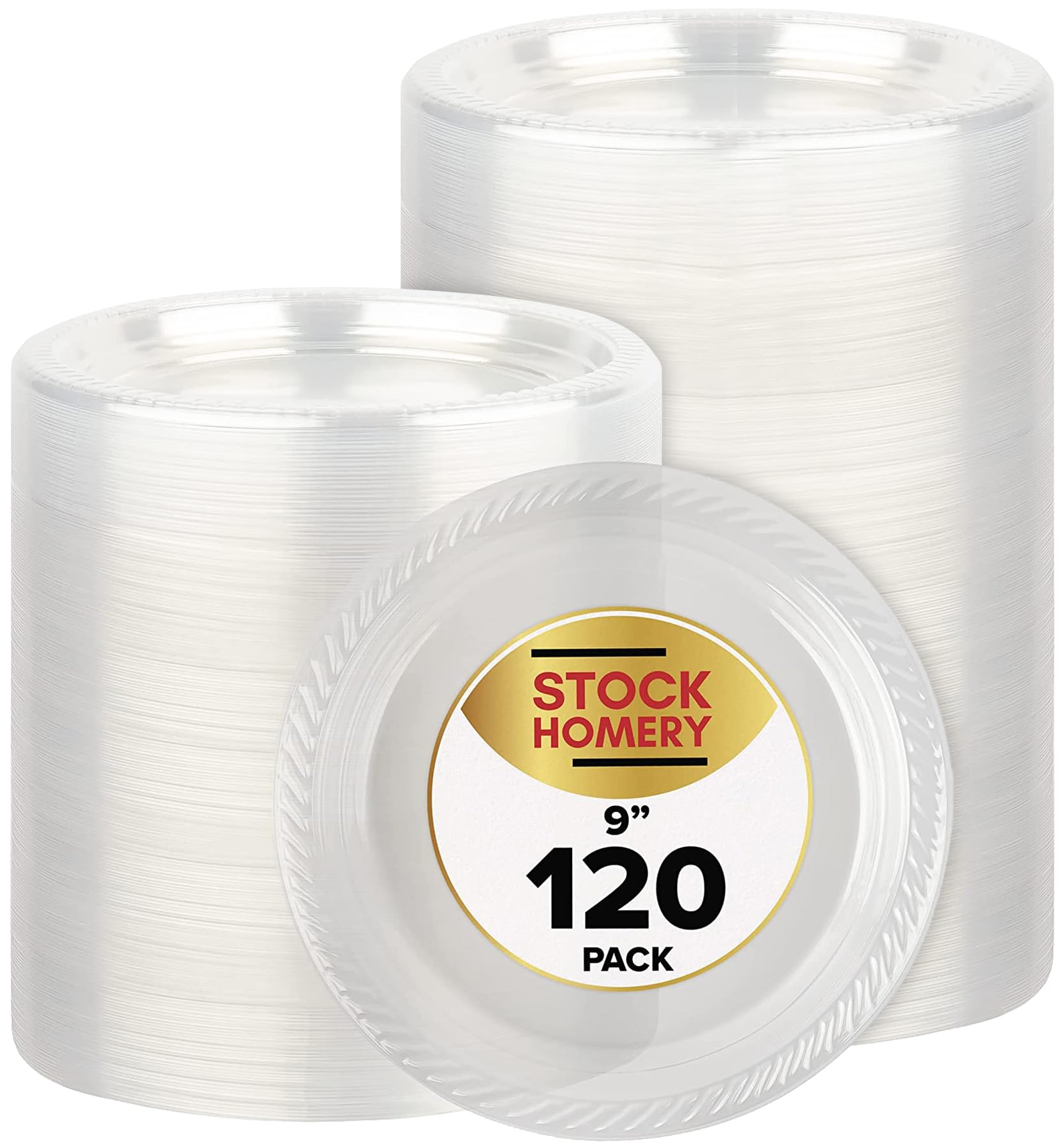 120 Pack 9 Inch Clear Plastic Plates Bulk - Disposable Microwavable & Recyclable Dinner Plates, Leakproof Party Supplies for Weddings, Picnics, BBQs & Outdoor Events - Perfect for Home, Travel & Camping