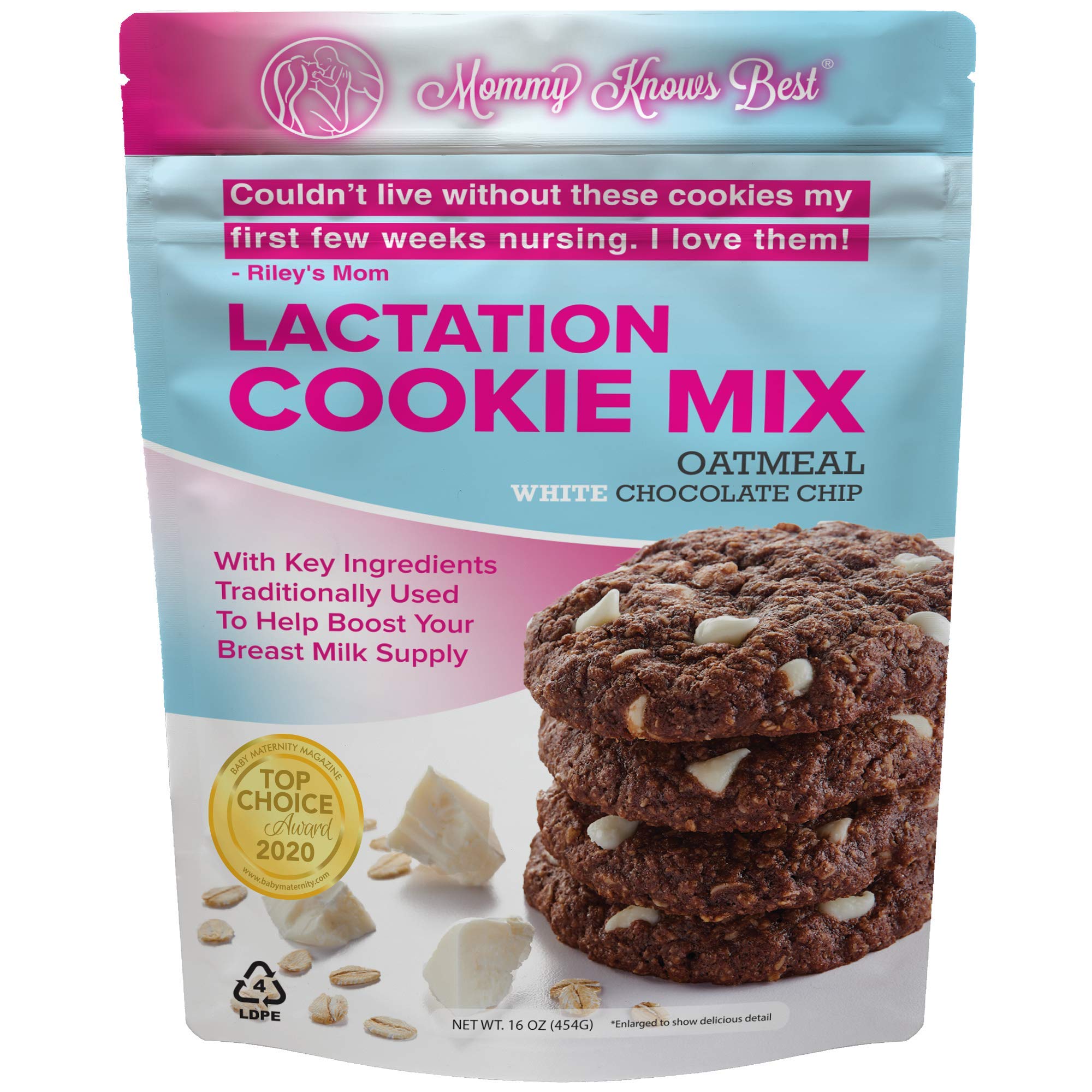 Lactation Cookies Mix for Breastfeeding Moms - Oatmeal Cookie Supplement to Increase Breast Milk Supply, White Chocolate Chip, 1 Pound (Pack of 1) - Perfect for Postpartum Nursing, Late Night Snacking & Milk Production Support