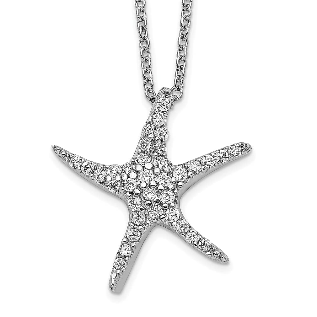925 Sterling Silver Brilliant Cut Cubic Zirconia Starfish Pendant Necklace - 18