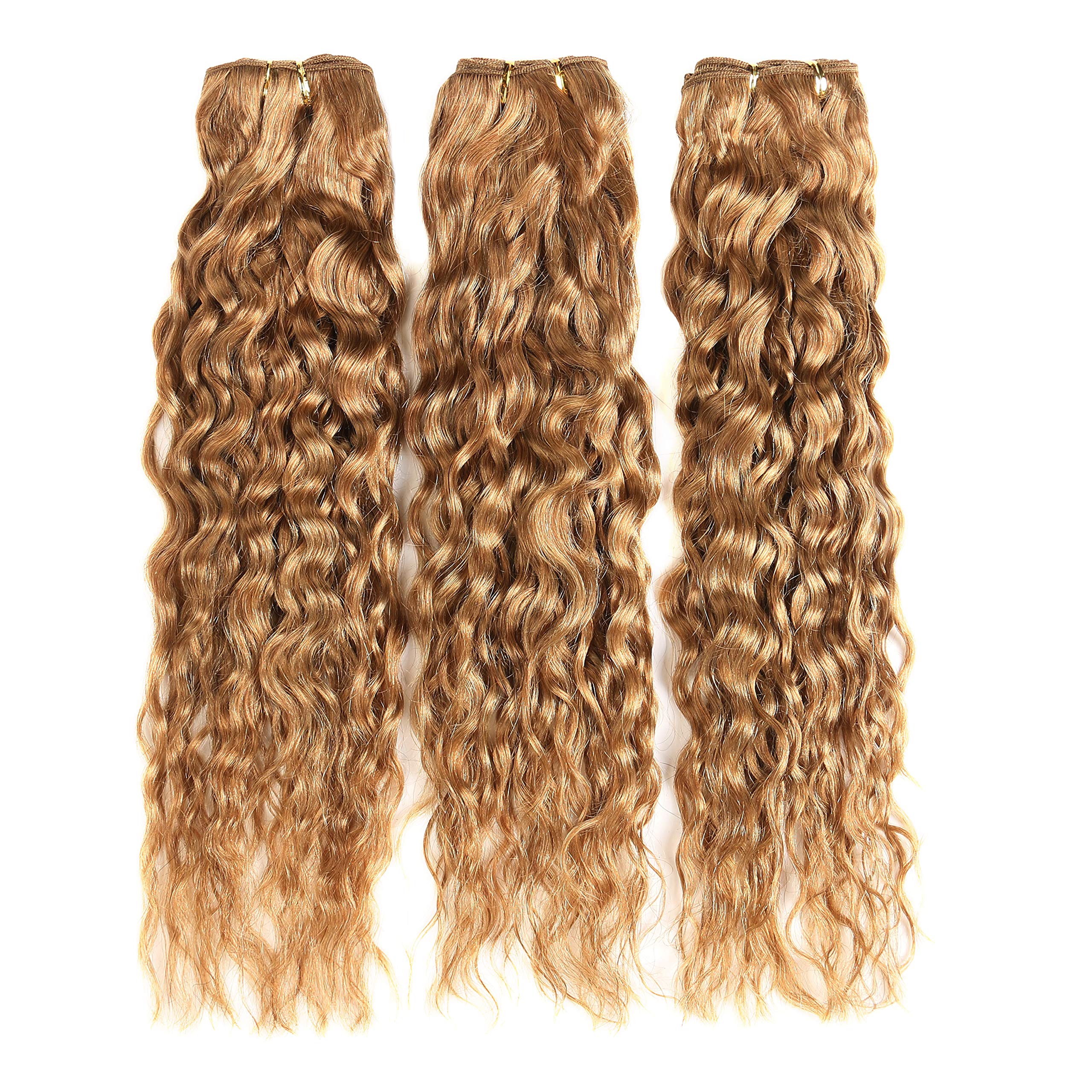XCCOCO Honey Blonde Water Wave Human Hair Bundles (10 12 14 Inch) - 27# Colored Blonde Wet & Wavy 9A Peruvian Curly Hair Weave (300g/Lot) for Stunning Beach Waves & Everyday Glamorous Hairstyles