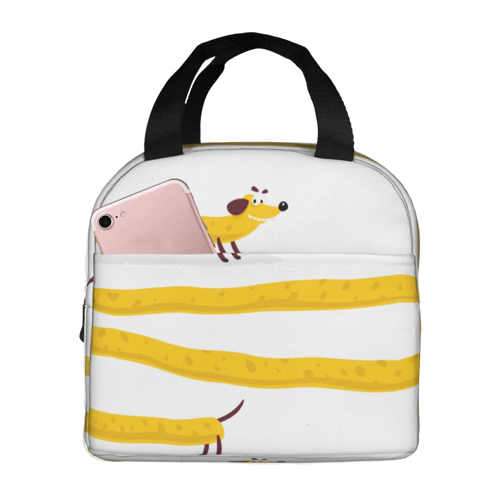 **Insulated Lunch Box for Kids & Teens - Cute Dachshund Design, Reusable & Portable Meal Container for School, Work, Travel & Picnics - Yellow Dog Themed Lunch Bag**