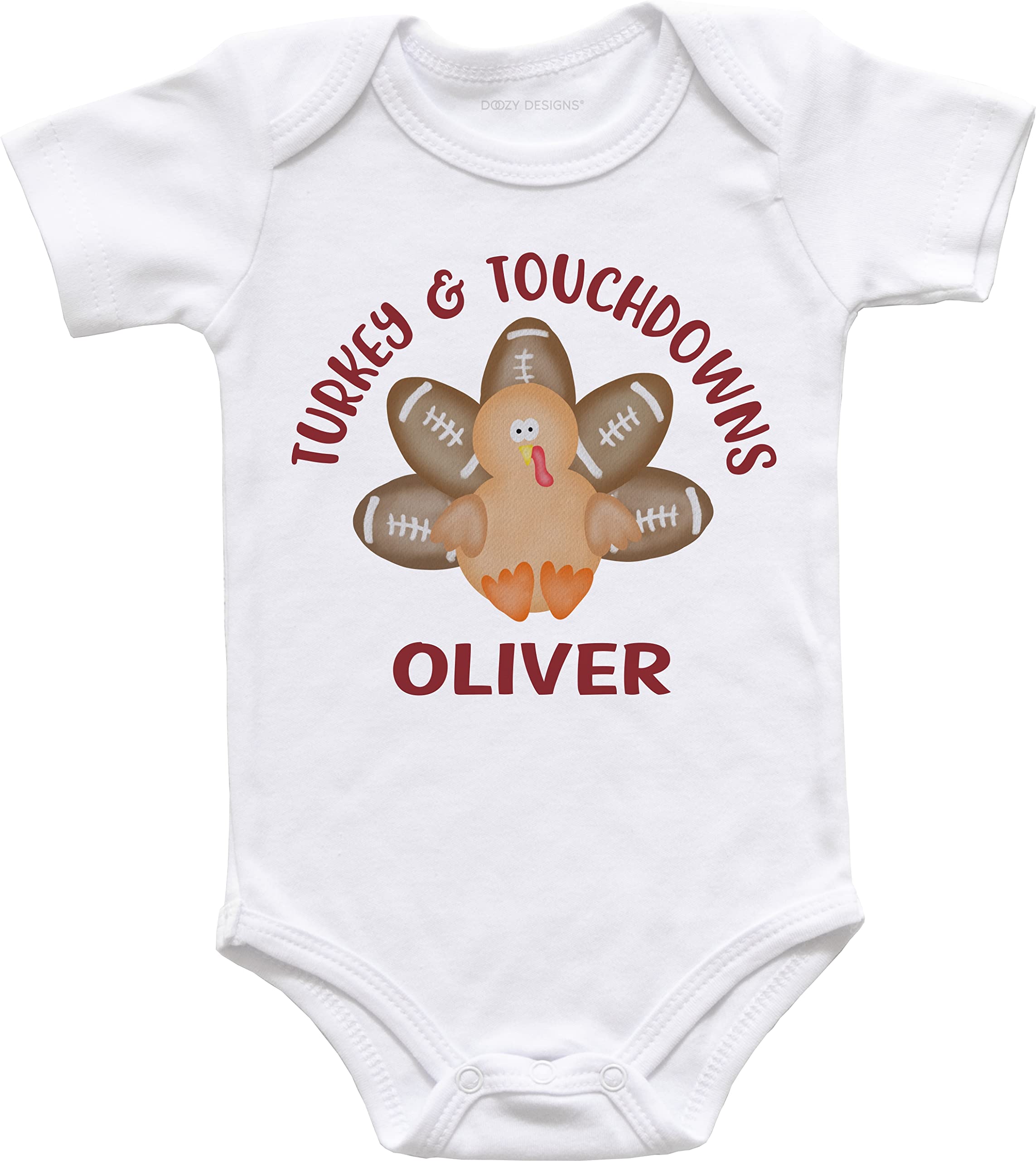 Football Baby Bodysuit or T-Shirt - Turkey & Touchdowns Fall Outfit for Baby Boys - Perfect for Game Day, Thanksgiving & Family Gatherings