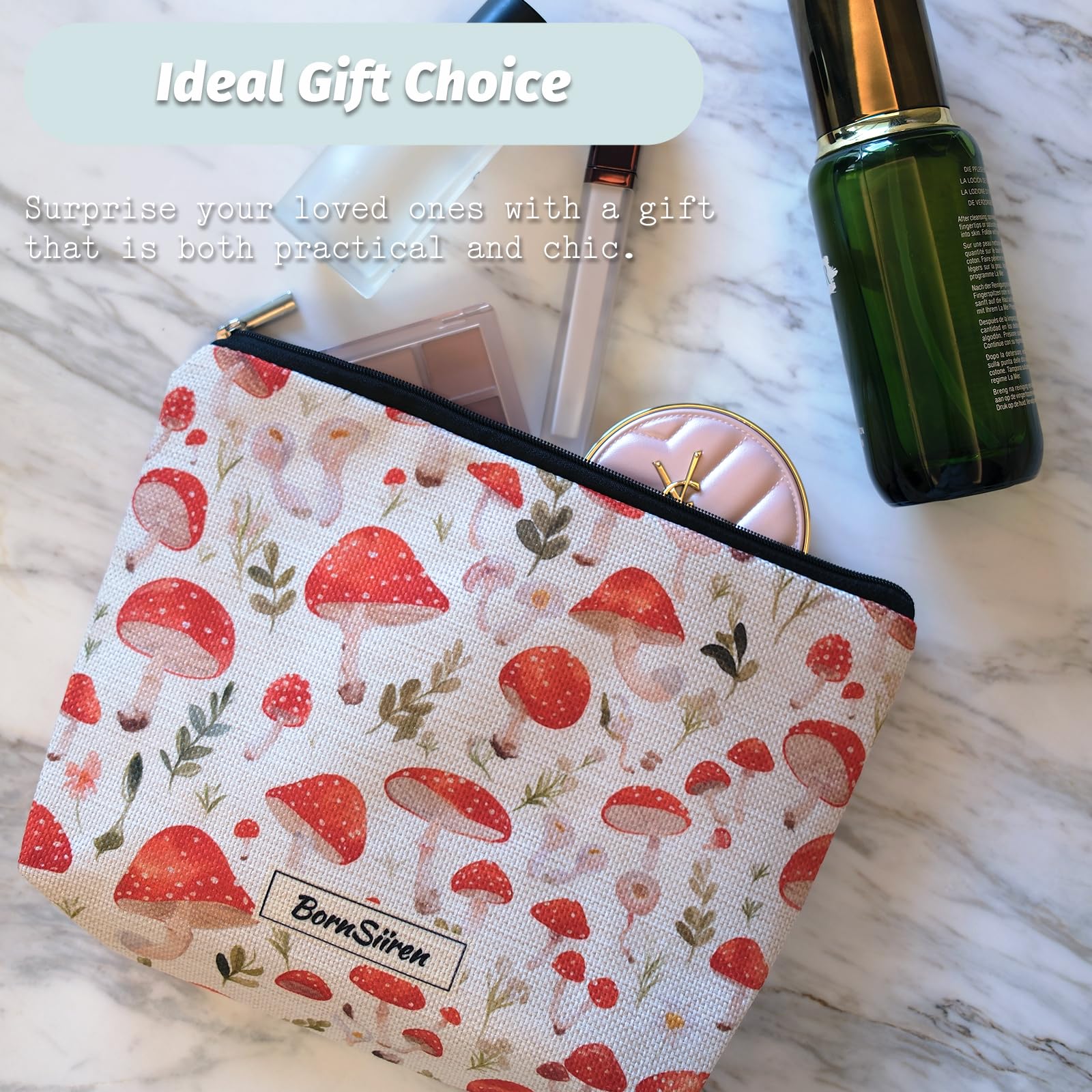 Mushroom Makeup Bag for Women - Coquette Aesthetic Cosmetic Organizer with Lining | Travel Toiletry Pouch & Storage Case | Perfect for Travel, Gym, and Daily Beauty Essentials