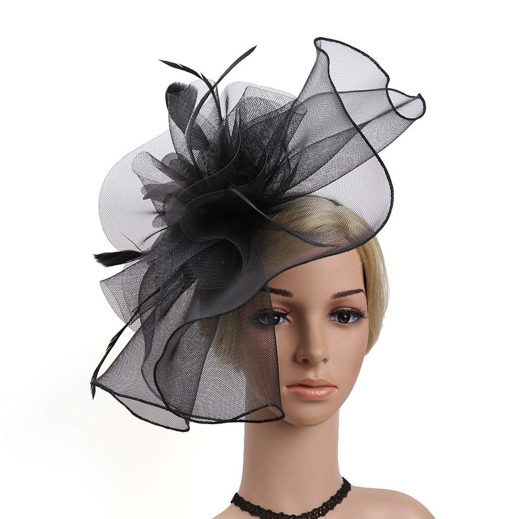 Elegant Women's Fascinator Hat with Flower & Feather - Mesh Tea Party Hairband for Weddings, Races & Special Occasions