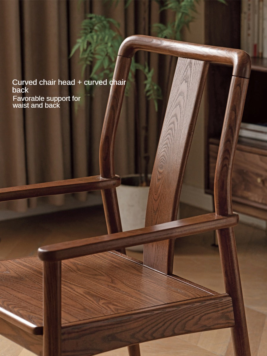Premium Black Walnut & Ash Solid Wood Dining Armchair with Backrest - Elegant & Durable for Home, Restaurant, and Office Use