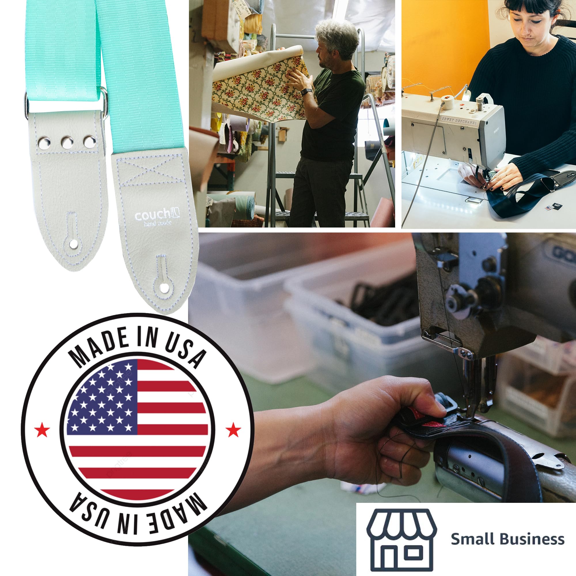 Eco-Friendly Recycled Seatbelt Guitar Strap - Handmade in USA by Couch Guitar Straps (Mint & White) | Durable, Comfortable & Sustainable for Acoustic/Electric Guitar Players