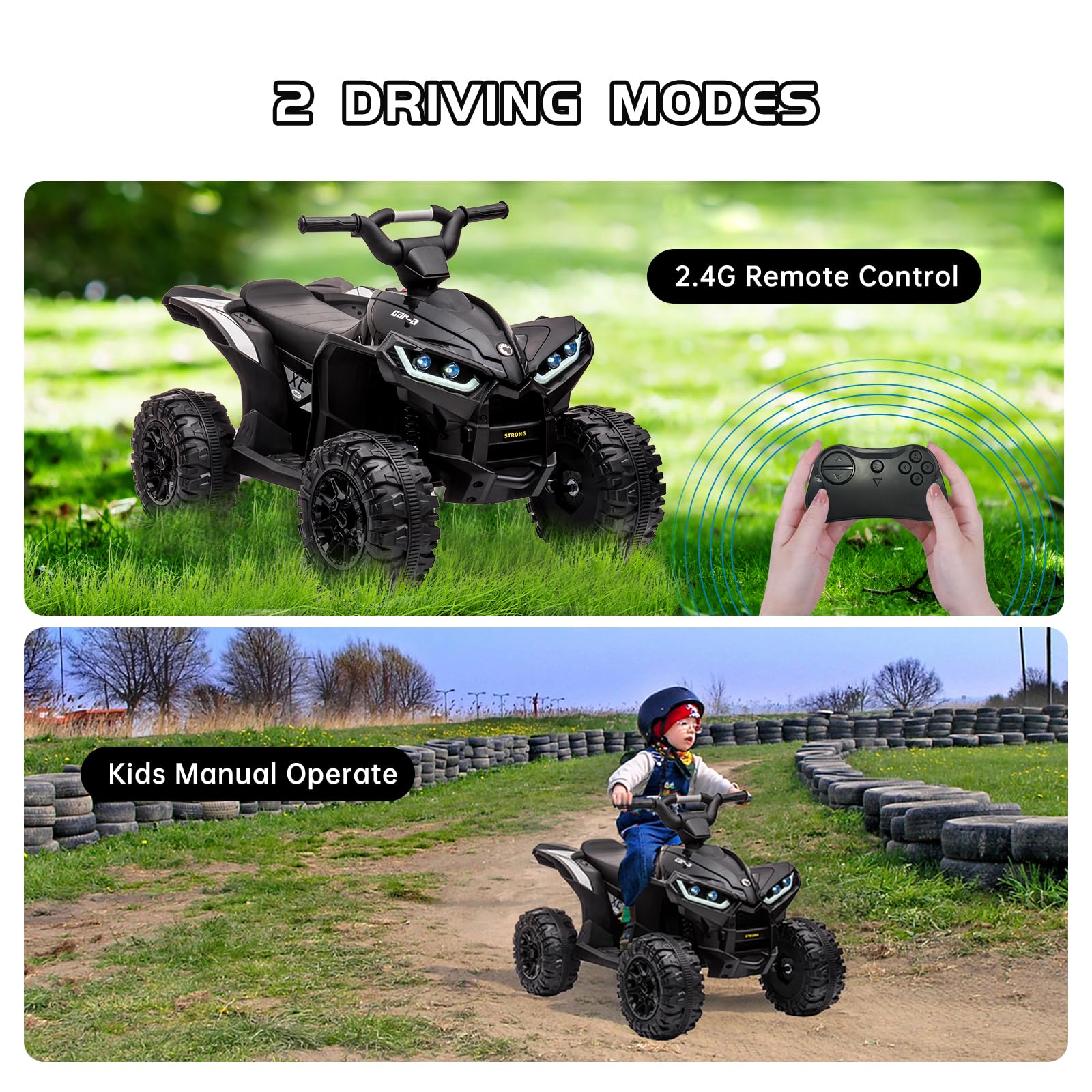 12V Kids Ride On ATV 4 Wheeler Electric Vehicle for Toddlers - Battery Powered Toy Car with LED Lights, Music, High/Low Speed & Treaded Tires - Perfect Outdoor Play Gift for Boys & Girls (Black) - Great for Backyard, Park, and Indoor Fun