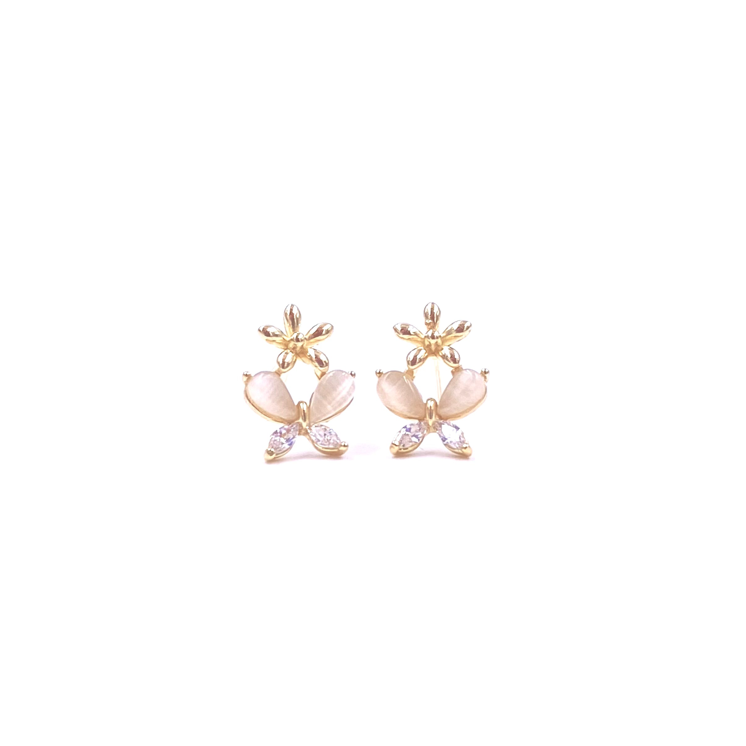 Ashley Gold Sterling Silver Gold Plated Flower & Butterfly CZ Stud Earrings for Women - Elegant Jewelry Gift for Birthday, Anniversary & Everyday Wear