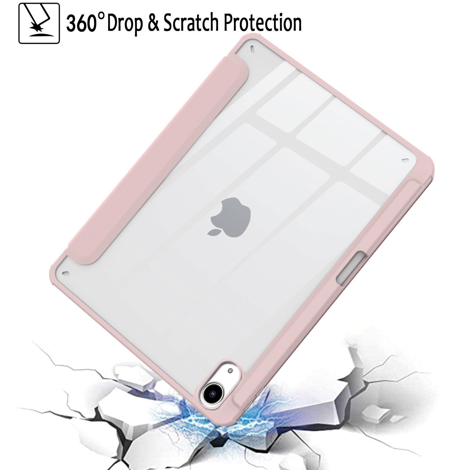 Premium Protective Case for iPad Air 11-inch M3/M2 (2025/2024) & iPad Air 5th/4th Gen 10.9-inch - Shockproof Clear Back Cover with Pencil Holder, Auto Sleep/Wake, Stand Feature - Cute Pink - Perfect for Work, School & Travel