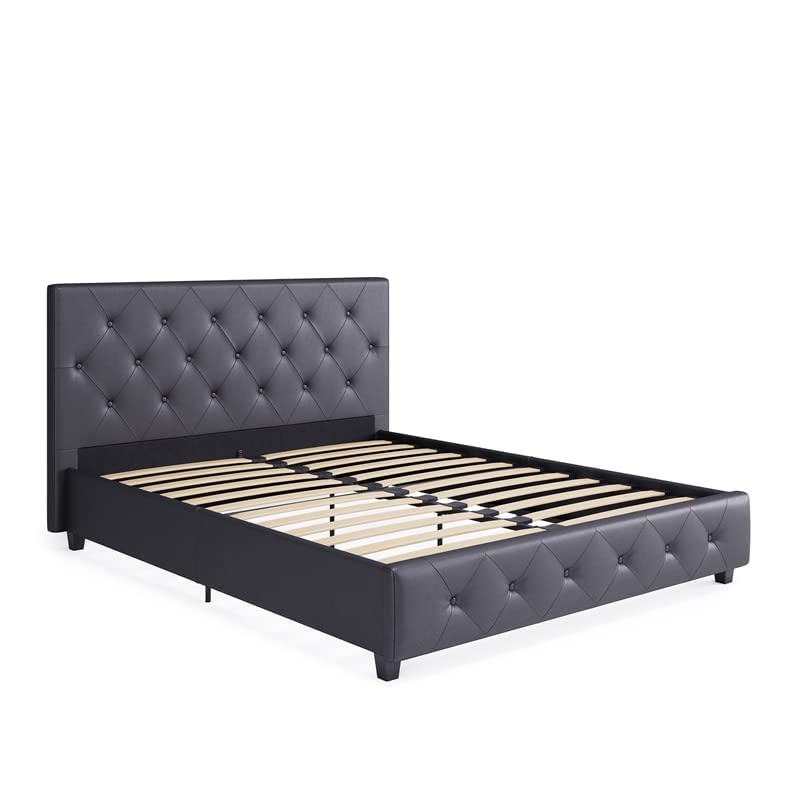 DHP Dakota Full Size Upholstered Platform Bed with Diamond Button Tufted Headboard & Footboard - No Box Spring Needed - Gray Faux Leather - Modern Bedroom Furniture for Small Spaces & Guest Rooms