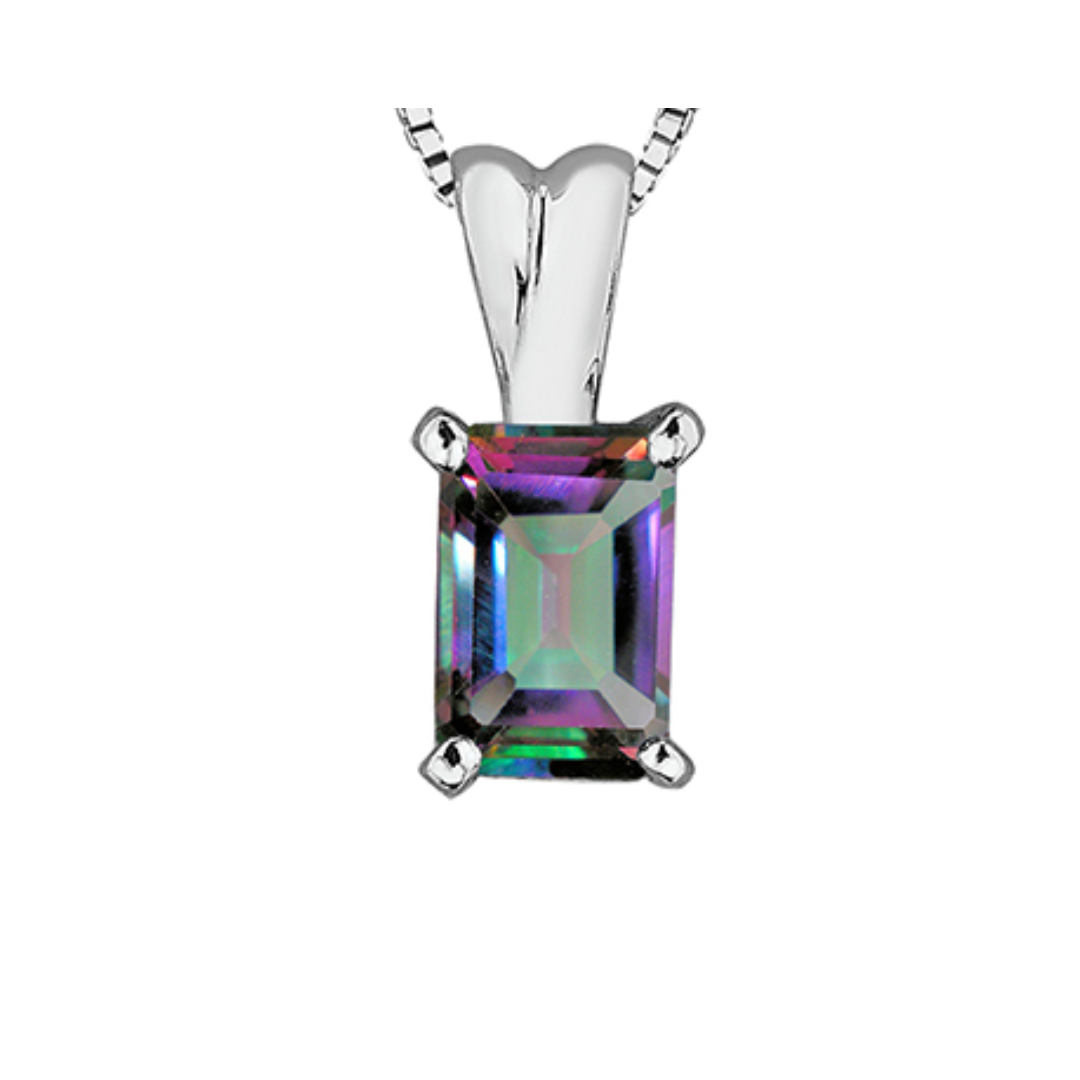 10K White Gold Emerald Cut Mystic Topaz Pendant Necklace for Women - Elegant Jewelry Gift for Birthday, Anniversary & Special Occasions