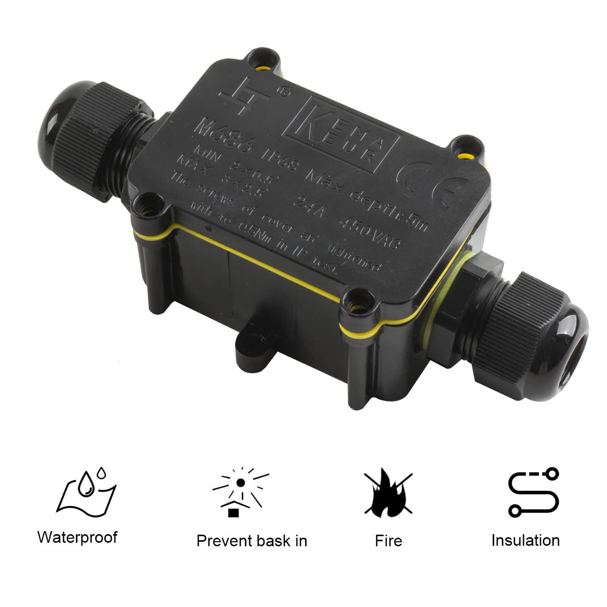 COMOPEZ 2-Way Underground Electrical Junction Box - IP68 Waterproof Outdoor Cable Connector for Wires 5-9mm, 9-12mm, 12-15mm (2 Pack) - Ideal for Landscape Lighting, Irrigation Systems & Underground Wiring Projects