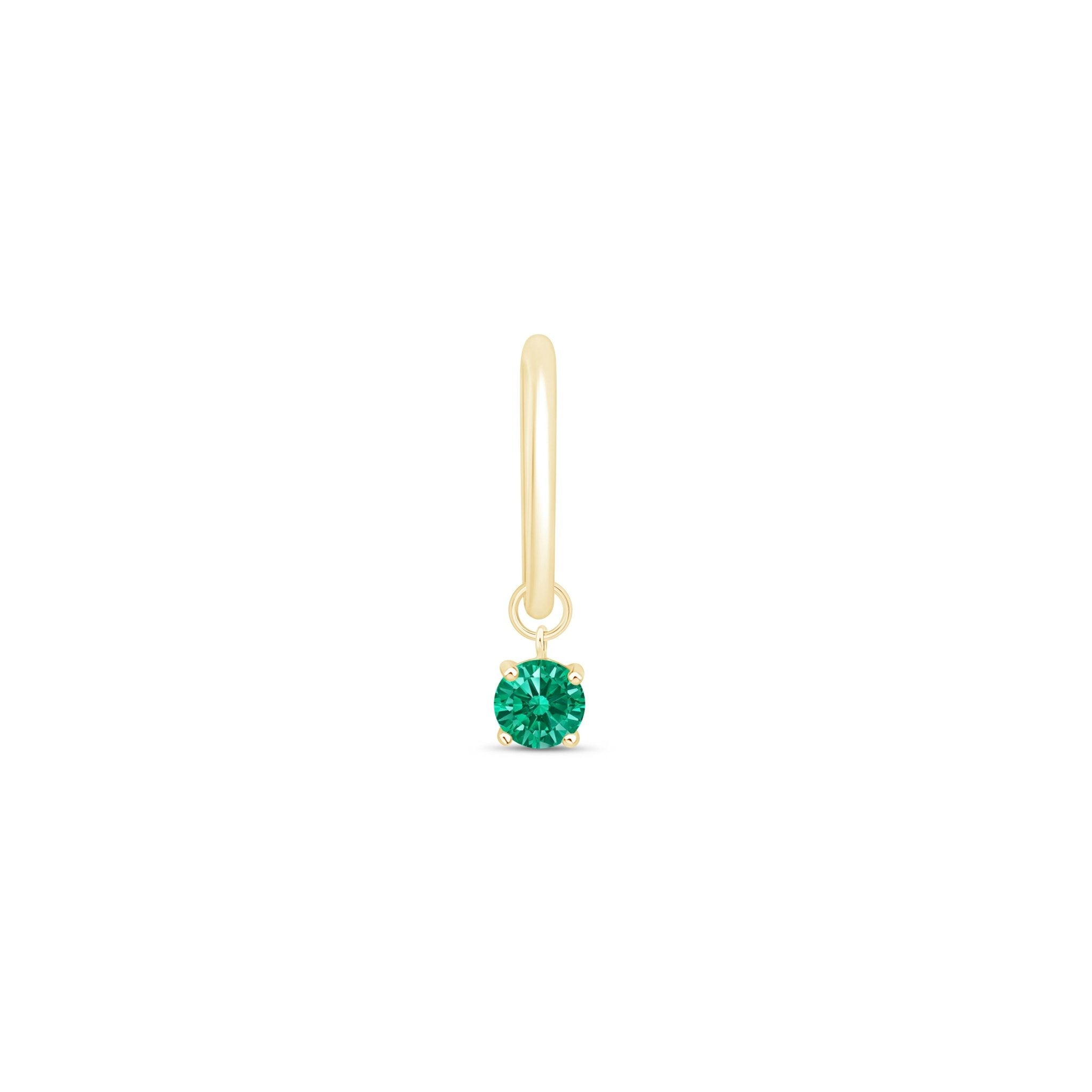 14K Yellow Gold Emerald Bezel Hoop Earrings with 8mm Hoop Charm - Elegant Dangle Earrings for Women, Perfect for Weddings, Parties & Special Occasions