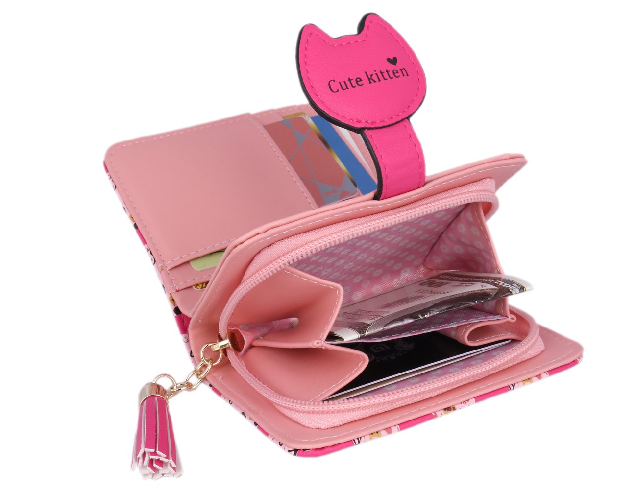 Stylish Women's Cute Cat Wallet with Tassel - Small Coin Purse for Credit Cards & Cash - Perfect for Everyday Use, Travel, and Gift Giving