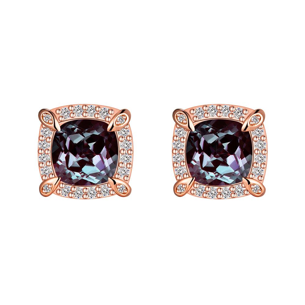 4 Ctw Cushion Cut Alexandrite Moissanite Pave Stud Earrings for Women | Genuine Lab-Created Gemstone Jewelry | Perfect for Weddings, Anniversaries & Special Occasions