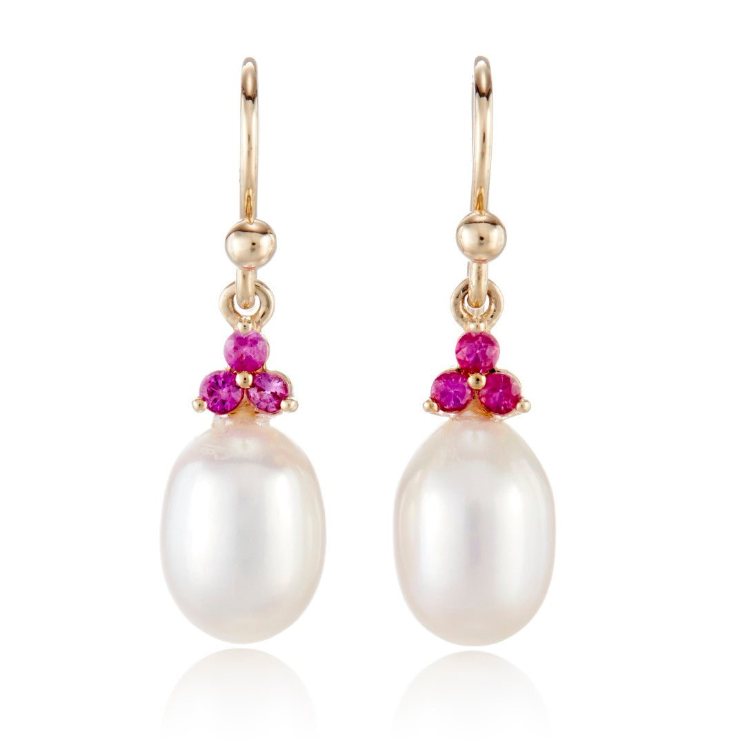 Madison Drop Earrings with Pearls & Pink Sapphires | Elegant Dangle Jewelry for Women | Perfect for Weddings, Parties & Special Occasions
