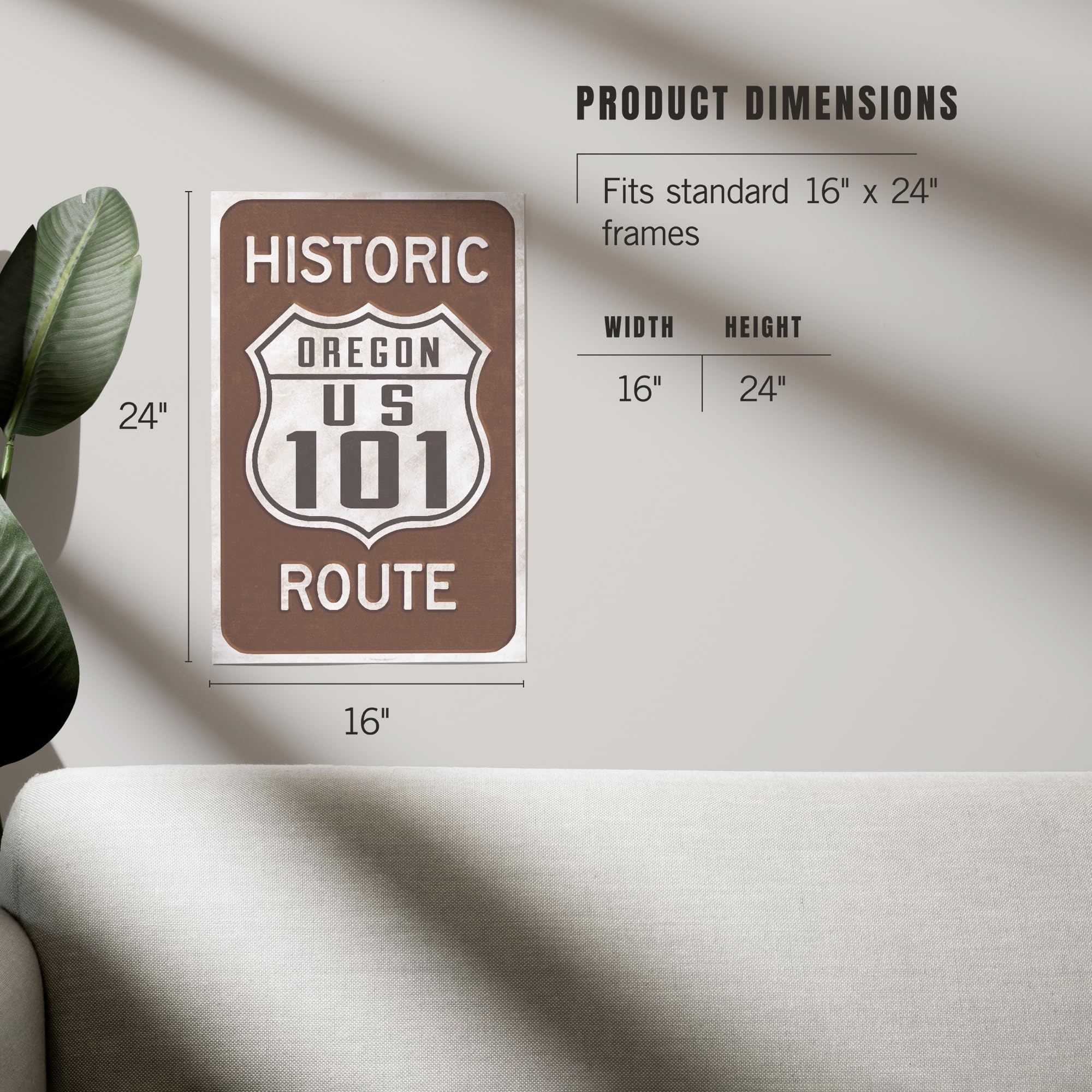 Lantern Press 16x24 Inch Giclee Art Print - Highway 101 Oregon Historic Route Sign Wall Decor for Living Room, Bedroom & Office