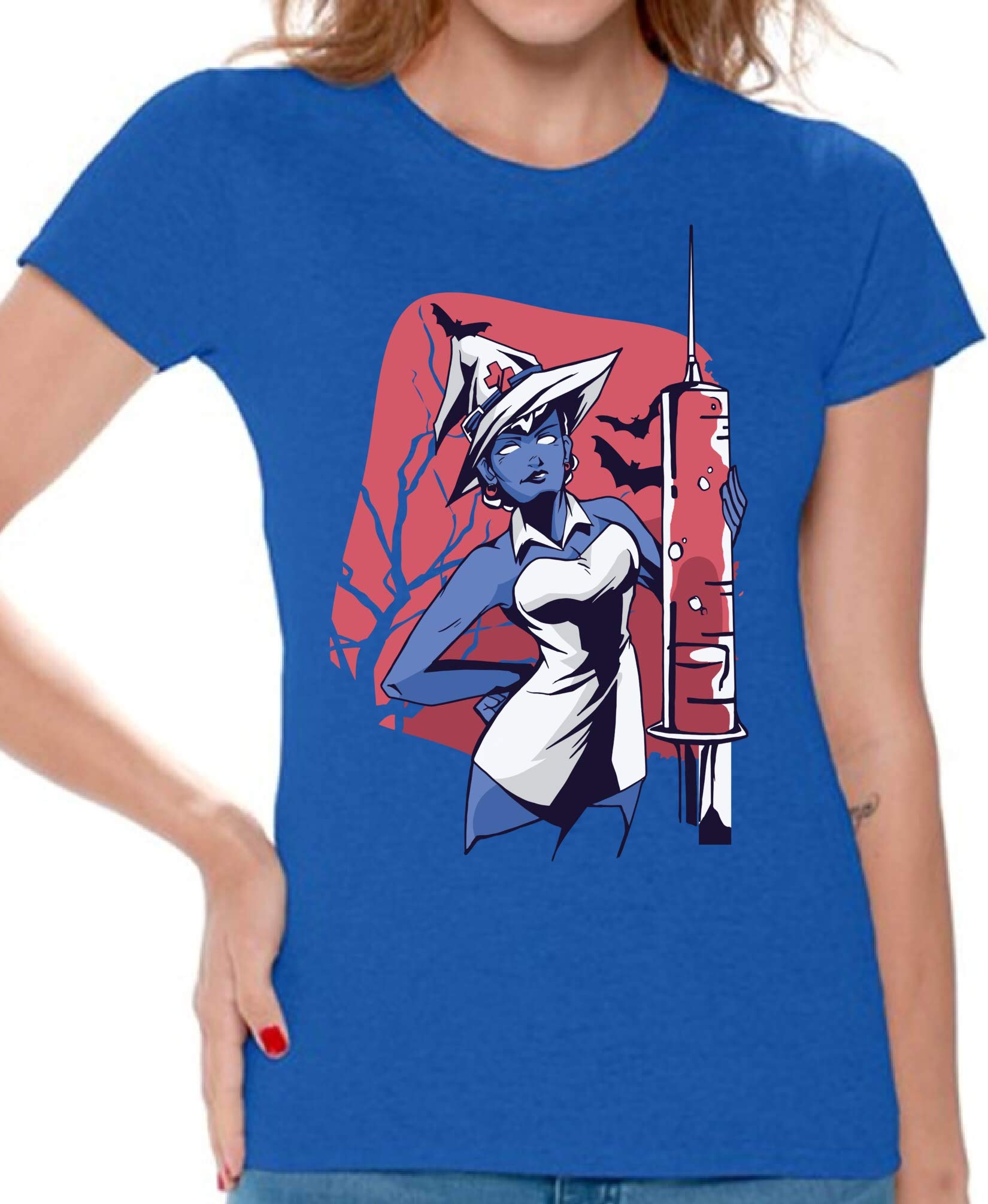 Halloween Witch Nurse T-Shirt for Women - Funny Costume Party Outfit - Perfect for Halloween Parties, Cosplay & Themed Events