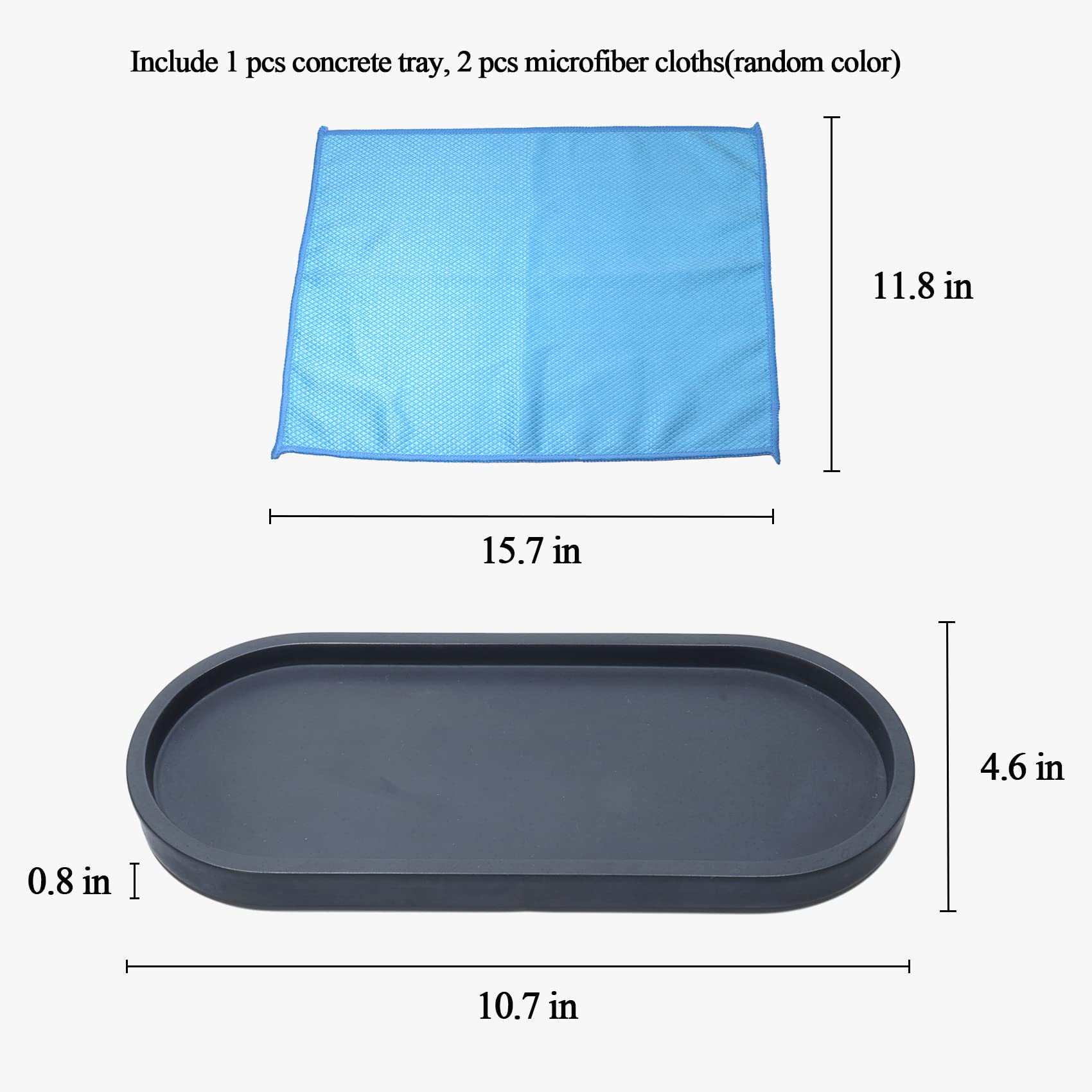 Concrete Oval Vanity Tray for Bathroom Counter Organizer - 10.7
