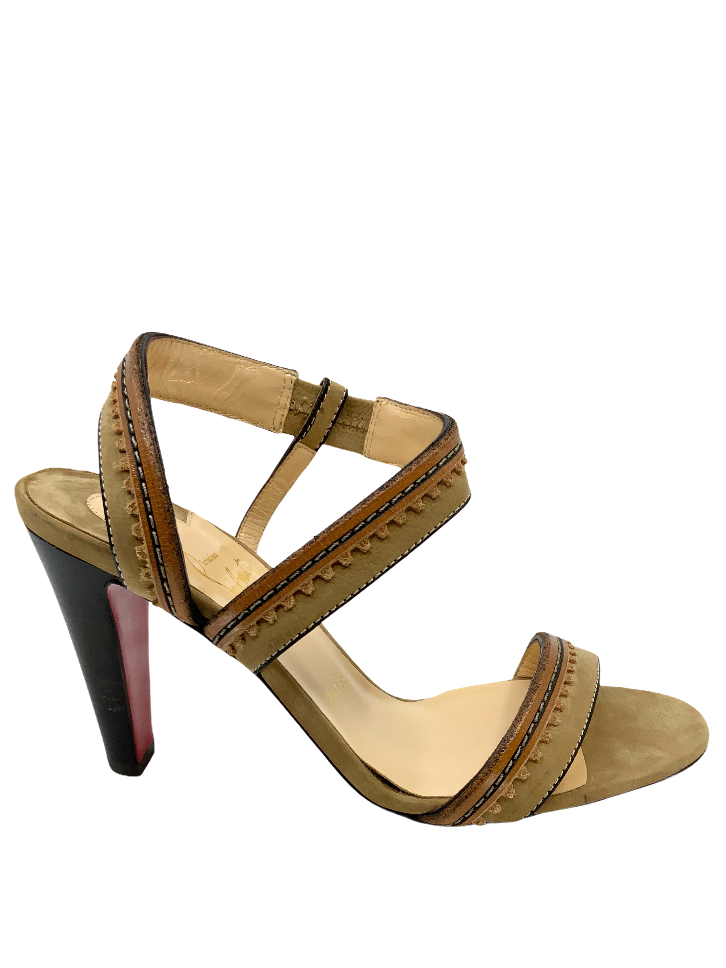 Christian Louboutin Women's Size 9 Textured Suede Strappy Heel Sandals - Perfect for Weddings, Parties & Evening Events
